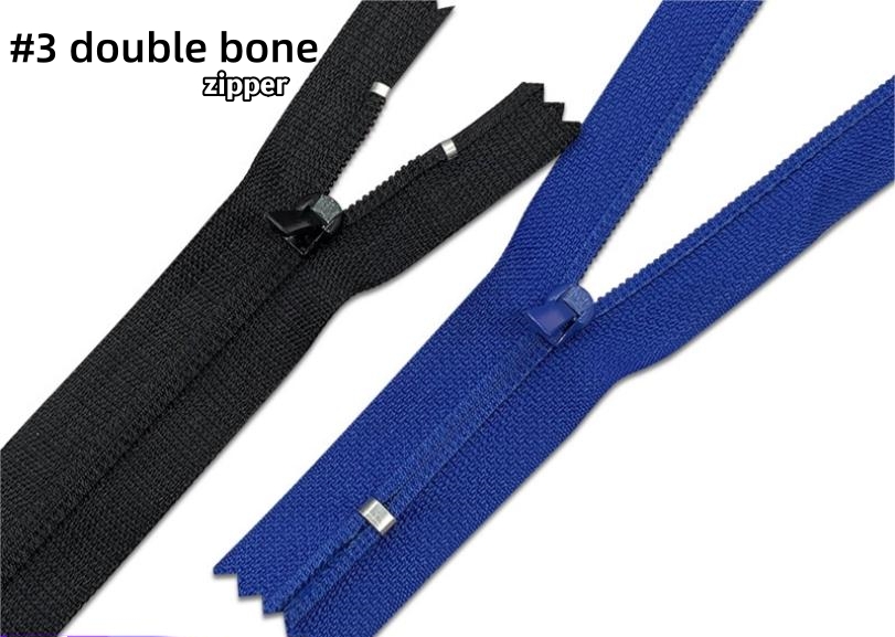 factory customized good quality no.3 nylon double bone zipper 