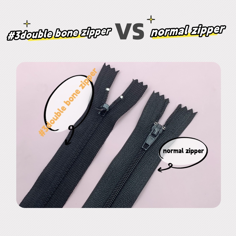 factory customized good quality no.3 nylon double bone zipper 