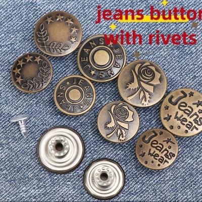 2023 Garment accessories High quality 17mm metal brass button with rivets  button logo Custom Jeans button for jeans