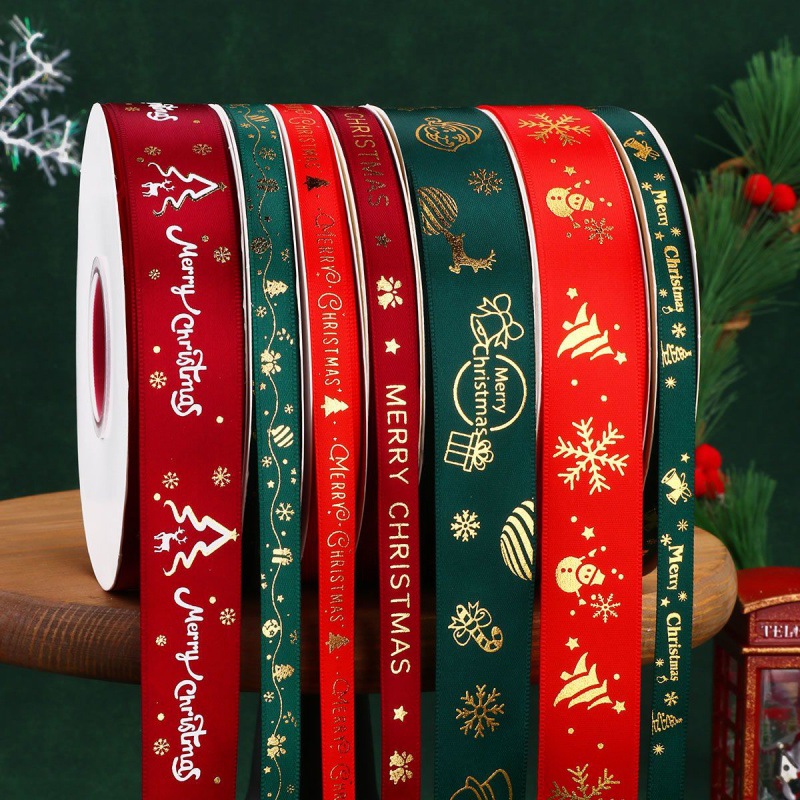 Manufacturer Merry Christmas ribbon New Design Sustainable Print  Ribbon Christmas  Pattern for Holiday Wrapping Webbing Gift Packaging Ribbon