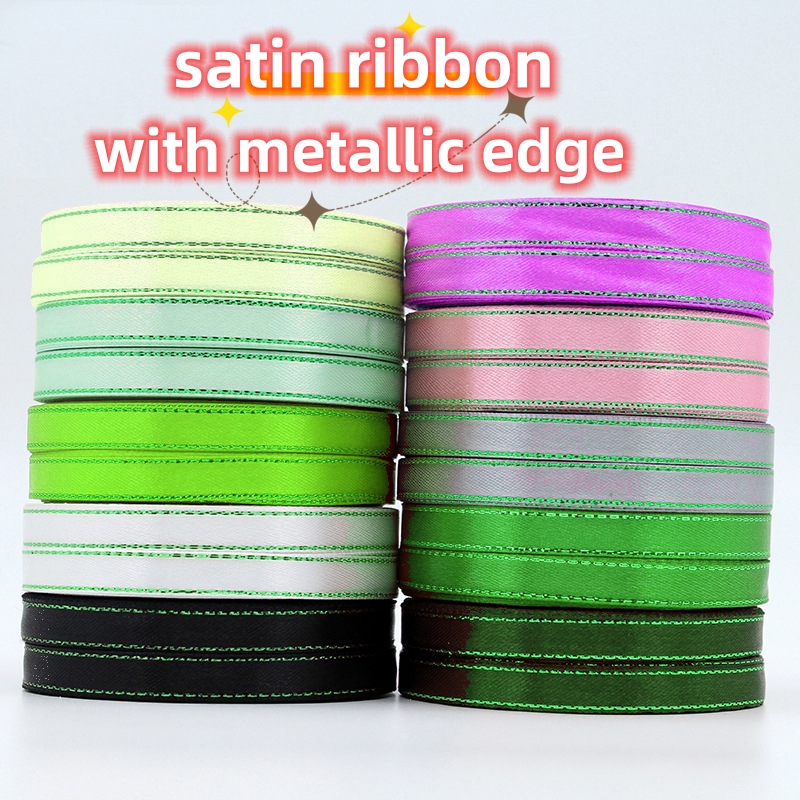 Metallic edge 1-100mm single face double face polyester silk satin ribbon wholesale satin ribbon suppliers roll for packing 