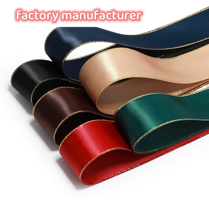 Metallic edge 1-100mm single face double face polyester silk satin ribbon wholesale satin ribbon suppliers roll for packing 