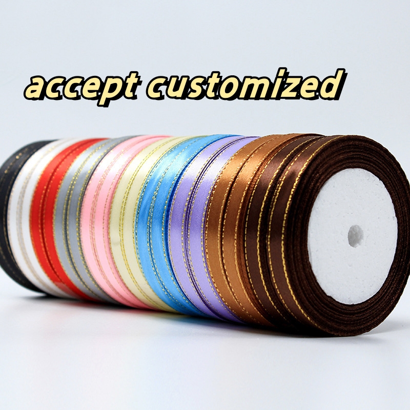 Metallic edge 1-100mm single face double face polyester silk satin ribbon wholesale satin ribbon suppliers roll for packing 