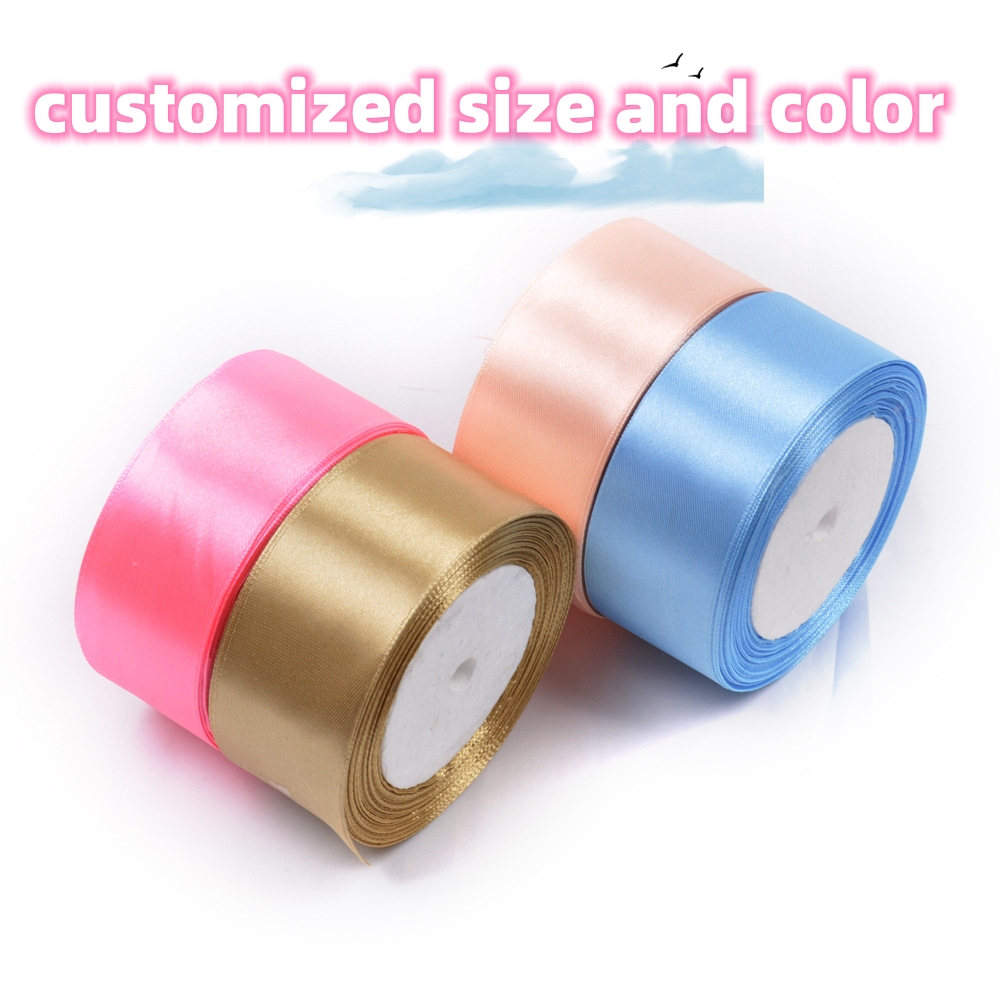 Factory wholesale customized double or single  face solid  colors  core foam package  25yard per roll satin ribbon   wholesale  cheap satin ribbon