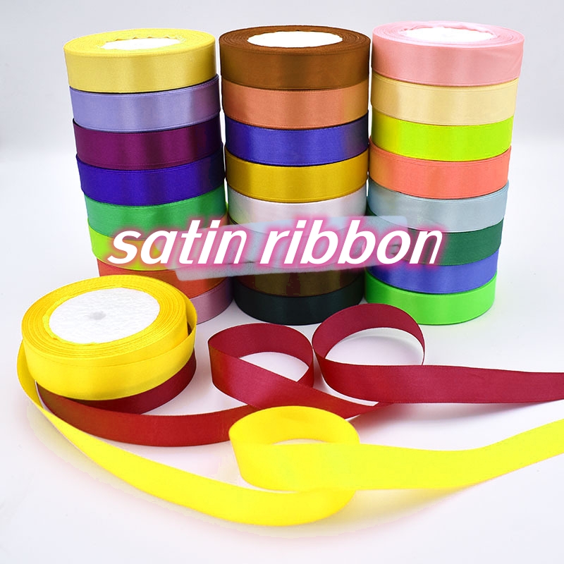 Factory wholesale customized double or single  face solid  colors  core foam package  25yard per roll satin ribbon   wholesale  cheap satin ribbon