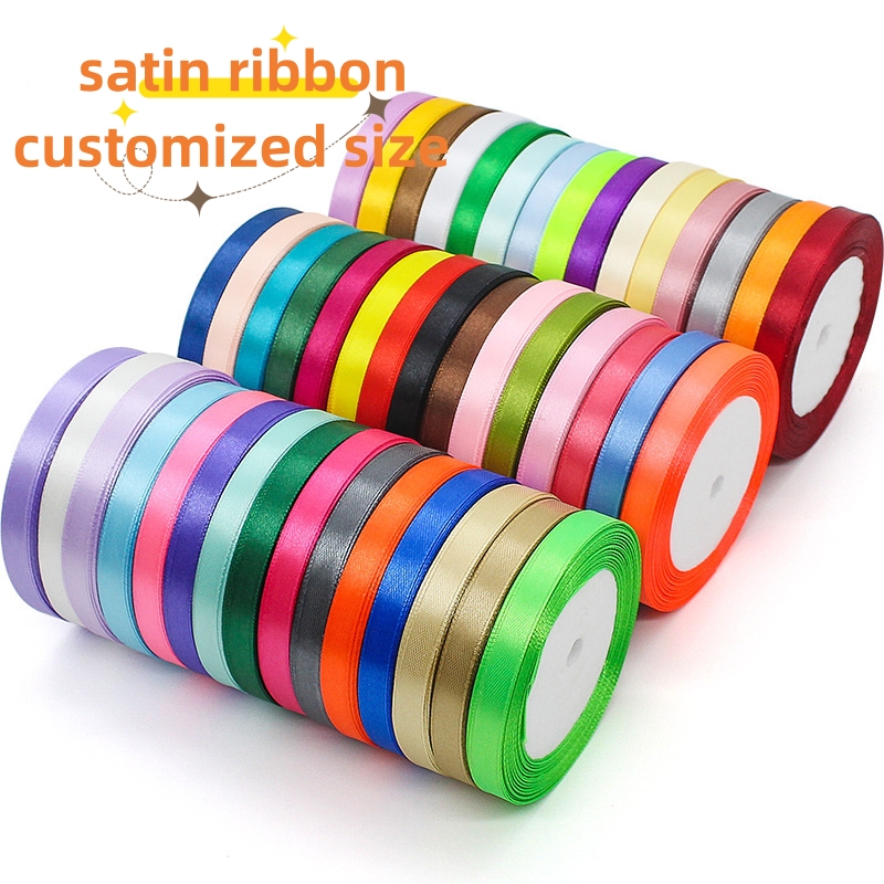 Factory wholesale customized double or single  face solid  colors  core foam package  25yard per roll satin ribbon   wholesale  cheap satin ribbon